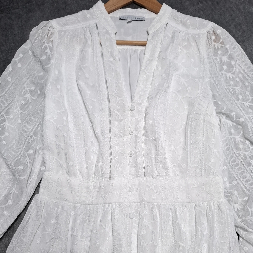 Baltic Born White Eyelet Embroidered Ruffle Long Sleves Midi Dress Sz XL Cottage - Picture 8 of 12
